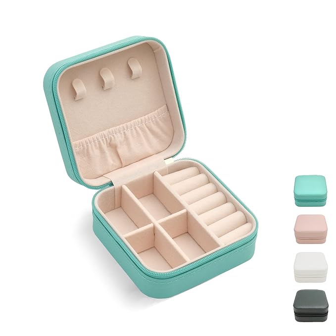 Jyom Mini Jewelry Travel Case, PU Leather Travel Jewelry Organizer Box