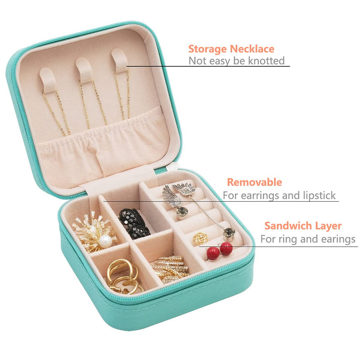 Jyom Mini Jewelry Travel Case, PU Leather Travel Jewelry Organizer Box