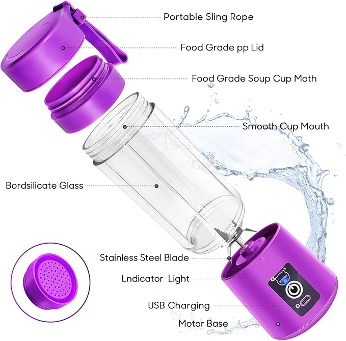 Portable Blender,  Personal Mini Juice Blender, USB Rechargeable Juicer Cup with Si