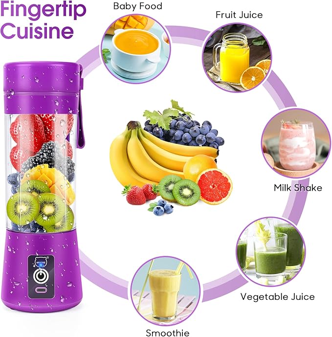 Portable Blender,  Personal Mini Juice Blender, USB Rechargeable Juicer Cup with Si