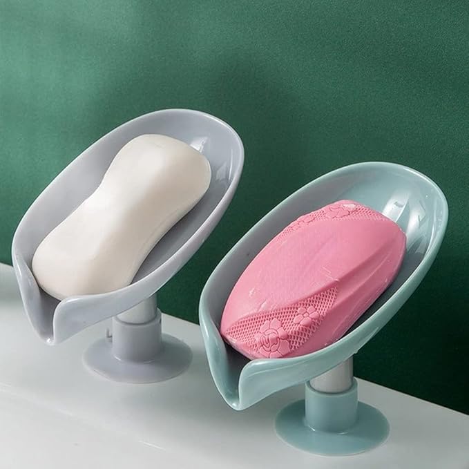 2 Pcs/Lot Creative Leaf-Shape Soap Holder,Self Draining Soap Dish Holder, Punch-Free Bar Soap Holder, with Suction Cup Soap Dish Suitable for Shower, Bathroom, Kitchen Sink(Grey+Green)