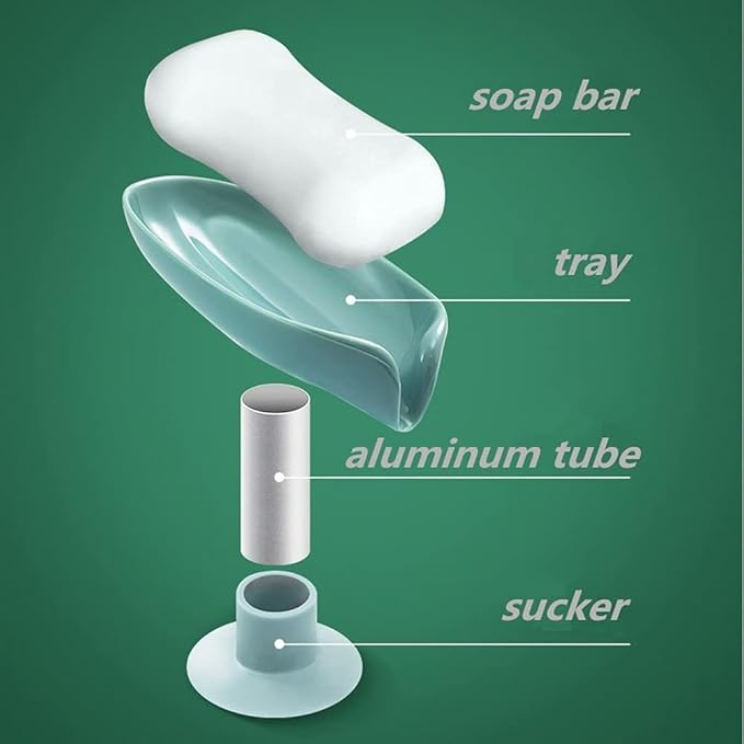 2 Pcs/Lot Creative Leaf-Shape Soap Holder,Self Draining Soap Dish Holder, Punch-Free Bar Soap Holder, with Suction Cup Soap Dish Suitable for Shower, Bathroom, Kitchen Sink(Grey+Green)